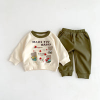 Load image into Gallery viewer, 2 Pieces Set Baby Kid Girls Boys Letters Cartoon Print Tops And Solid Color Pants Wholesale 23101908
