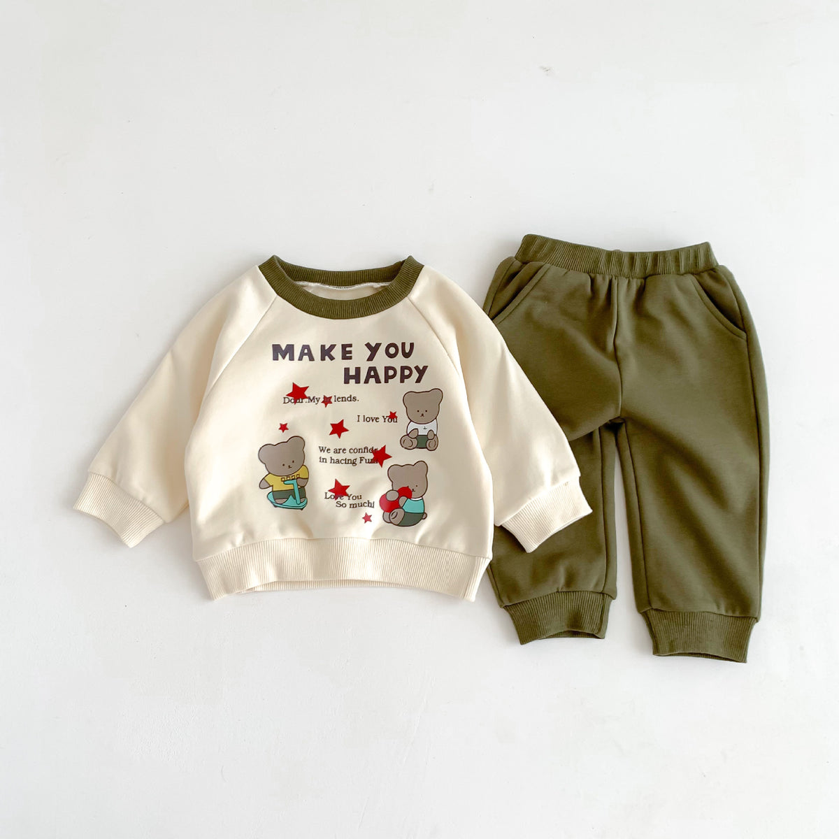 2 Pieces Set Baby Kid Girls Boys Letters Cartoon Print Tops And Solid Color Pants Wholesale 23101908