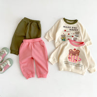Load image into Gallery viewer, 2 Pieces Set Baby Kid Girls Boys Letters Cartoon Print Tops And Solid Color Pants Wholesale 23101908
