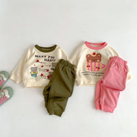 Load image into Gallery viewer, 2 Pieces Set Baby Kid Girls Boys Letters Cartoon Print Tops And Solid Color Pants Wholesale 23101908
