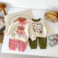 Load image into Gallery viewer, 2 Pieces Set Baby Kid Girls Boys Letters Cartoon Print Tops And Solid Color Pants Wholesale 23101908
