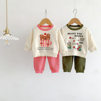 Load image into Gallery viewer, 2 Pieces Set Baby Kid Girls Boys Letters Cartoon Print Tops And Solid Color Pants Wholesale 23101908
