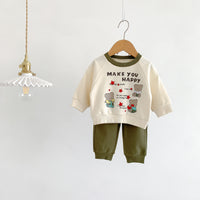 Load image into Gallery viewer, 2 Pieces Set Baby Kid Girls Boys Letters Cartoon Print Tops And Solid Color Pants Wholesale 23101908
