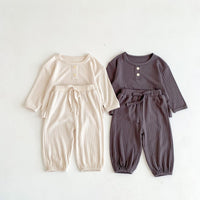 Load image into Gallery viewer, 2 Pieces Set Baby Kid Girls Boys Solid Color Tops And Pants Wholesale 23101911

