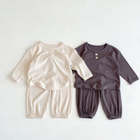 Load image into Gallery viewer, 2 Pieces Set Baby Kid Girls Boys Solid Color Tops And Pants Wholesale 23101911
