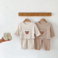 Load image into Gallery viewer, 2 Pieces Set Baby Kid Girls Boys Solid Color Cartoon Tops And Pants Wholesale 23101912
