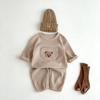 Load image into Gallery viewer, 2 Pieces Set Baby Kid Girls Boys Solid Color Cartoon Tops And Pants Wholesale 23101912
