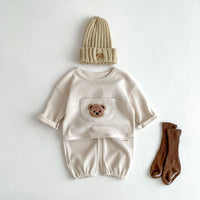 Load image into Gallery viewer, 2 Pieces Set Baby Kid Girls Boys Solid Color Cartoon Tops And Pants Wholesale 23101912
