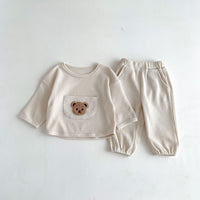 Load image into Gallery viewer, 2 Pieces Set Baby Kid Girls Boys Solid Color Cartoon Tops And Pants Wholesale 23101912
