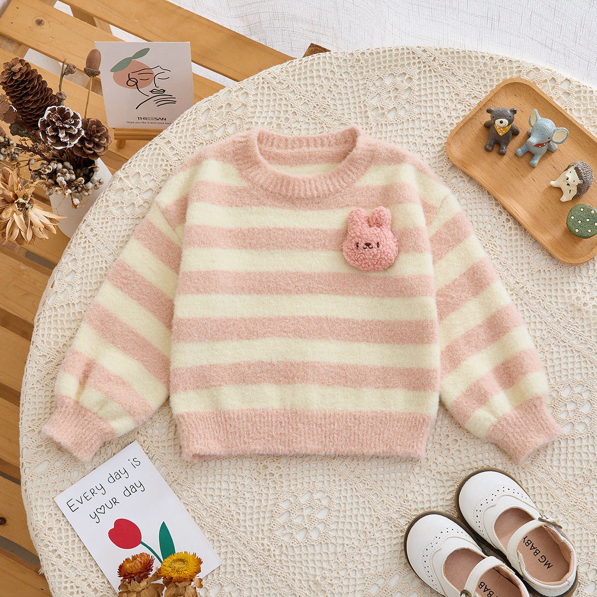 Baby Kid Girls Striped Cartoon Sweaters Wholesale 231019141