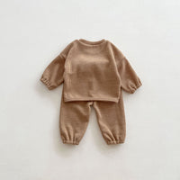 Load image into Gallery viewer, 2 Pieces Set Baby Kid Girls Boys Solid Color Cartoon Tops And Pants Wholesale 23101918
