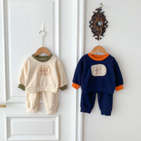 Load image into Gallery viewer, 2 Pieces Set Baby Kid Girls Boys Color-blocking Cartoon Tops And Solid Color Pants Wholesale 23101919
