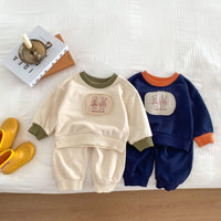 Load image into Gallery viewer, 2 Pieces Set Baby Kid Girls Boys Color-blocking Cartoon Tops And Solid Color Pants Wholesale 23101919
