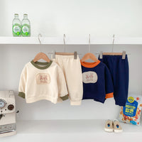 Load image into Gallery viewer, 2 Pieces Set Baby Kid Girls Boys Color-blocking Cartoon Tops And Solid Color Pants Wholesale 23101919
