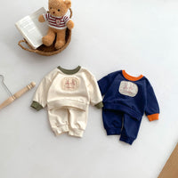 Load image into Gallery viewer, 2 Pieces Set Baby Kid Girls Boys Color-blocking Cartoon Tops And Solid Color Pants Wholesale 23101919
