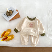 Load image into Gallery viewer, 2 Pieces Set Baby Kid Girls Boys Color-blocking Cartoon Tops And Solid Color Pants Wholesale 23101919
