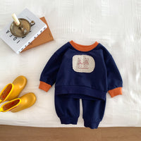 Load image into Gallery viewer, 2 Pieces Set Baby Kid Girls Boys Color-blocking Cartoon Tops And Solid Color Pants Wholesale 23101919
