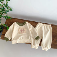 Load image into Gallery viewer, 2 Pieces Set Baby Kid Girls Boys Color-blocking Cartoon Tops And Solid Color Pants Wholesale 23101919
