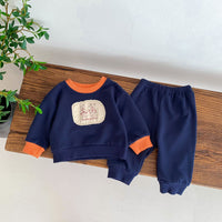 Load image into Gallery viewer, 2 Pieces Set Baby Kid Girls Boys Color-blocking Cartoon Tops And Solid Color Pants Wholesale 23101919
