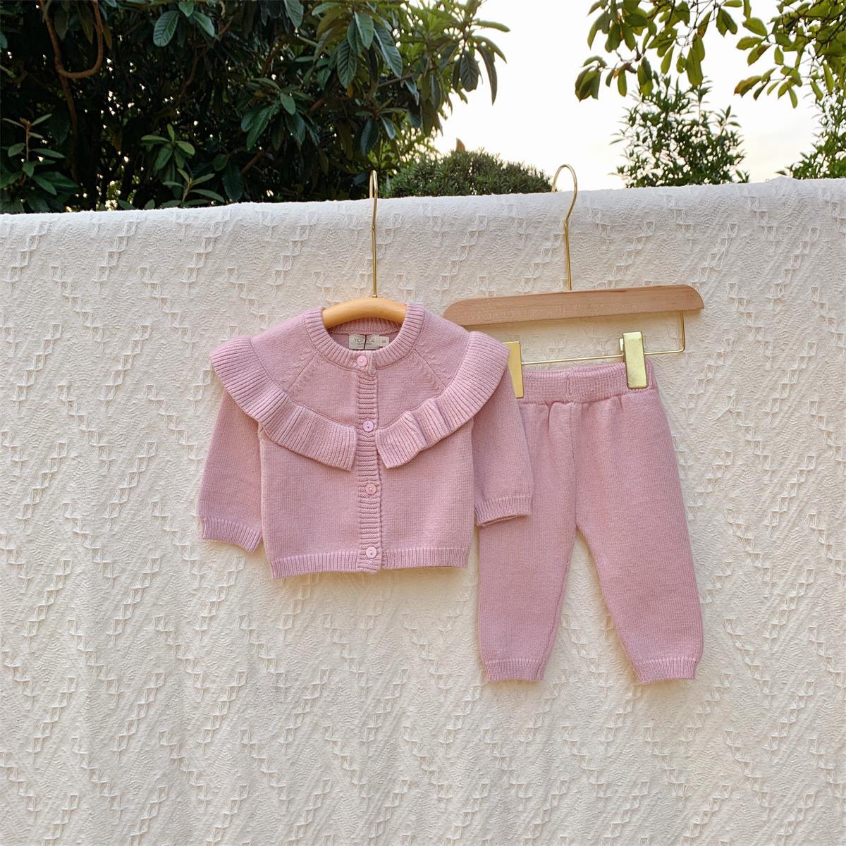 2 Pieces Set Baby Girls Solid Color Cardigan And Pants Wholesale 231019219