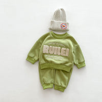 Load image into Gallery viewer, 2 Pieces Set Baby Kid Girls Boys Sports Embroidered Tops And Solid Color Pants Wholesale 23101922
