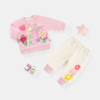 Load image into Gallery viewer, 2 Pieces Set Baby Kid Girls Letters Flower Print Hoodies Sweatshirts And Pants Wholesale 231019226
