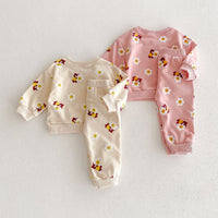 Load image into Gallery viewer, 2 Pieces Set Baby Kid Girls Flower Cartoon Print Hoodies Sweatshirts And Pants Wholesale 23101964
