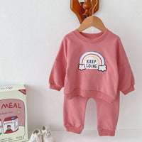 Load image into Gallery viewer, 2 Pieces Set Baby Kid Girls Boys Rainbow Hoodies Sweatshirts And Solid Color Pants Wholesale 23101966
