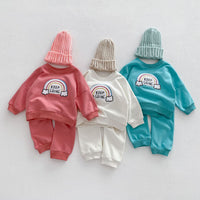 Load image into Gallery viewer, 2 Pieces Set Baby Kid Girls Boys Rainbow Hoodies Sweatshirts And Solid Color Pants Wholesale 23101966
