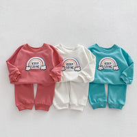 Load image into Gallery viewer, 2 Pieces Set Baby Kid Girls Boys Rainbow Hoodies Sweatshirts And Solid Color Pants Wholesale 23101966
