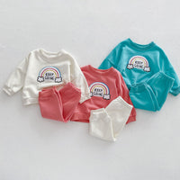 Load image into Gallery viewer, 2 Pieces Set Baby Kid Girls Boys Rainbow Hoodies Sweatshirts And Solid Color Pants Wholesale 23101966
