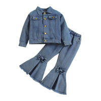 Load image into Gallery viewer, 2 Pieces Set Kid Girls Solid Color Jackets Outwears And Bow Pants Wholesale 23102004
