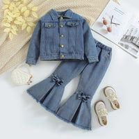 Load image into Gallery viewer, 2 Pieces Set Kid Girls Solid Color Jackets Outwears And Bow Pants Wholesale 23102004
