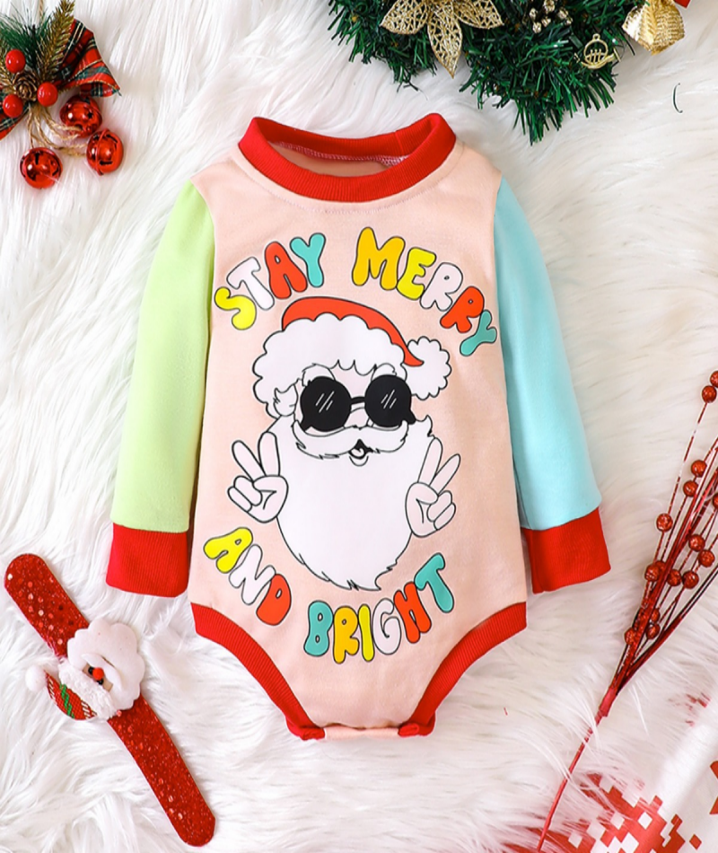 Baby Girls Boys Letters Color-blocking Cartoon Christmas Rompers Wholesale 23112101