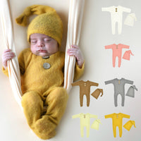 Load image into Gallery viewer, 2 Pieces Newborn Photography Solid Color Footed Jumpsuit With Hat Wholesale 23112307
