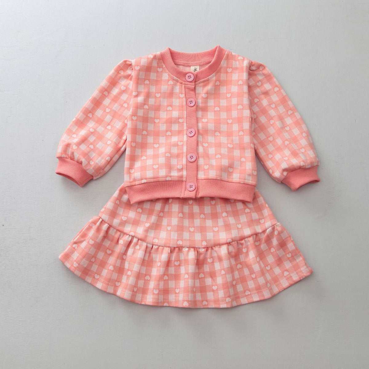2 Pieces Set Baby Kid Girls Love heart Print Cardigan And Skirts Wholesale 231130136
