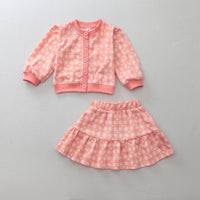 Load image into Gallery viewer, 2 Pieces Set Baby Kid Girls Love heart Print Cardigan And Skirts Wholesale 231130136
