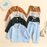 Load image into Gallery viewer, 2 Pieces Set Baby Kid Boys Solid Color Shirts And Pants Wholesale 23113017
