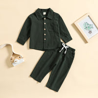 Load image into Gallery viewer, 2 Pieces Set Baby Kid Boys Solid Color Shirts And Pants Wholesale 23113017
