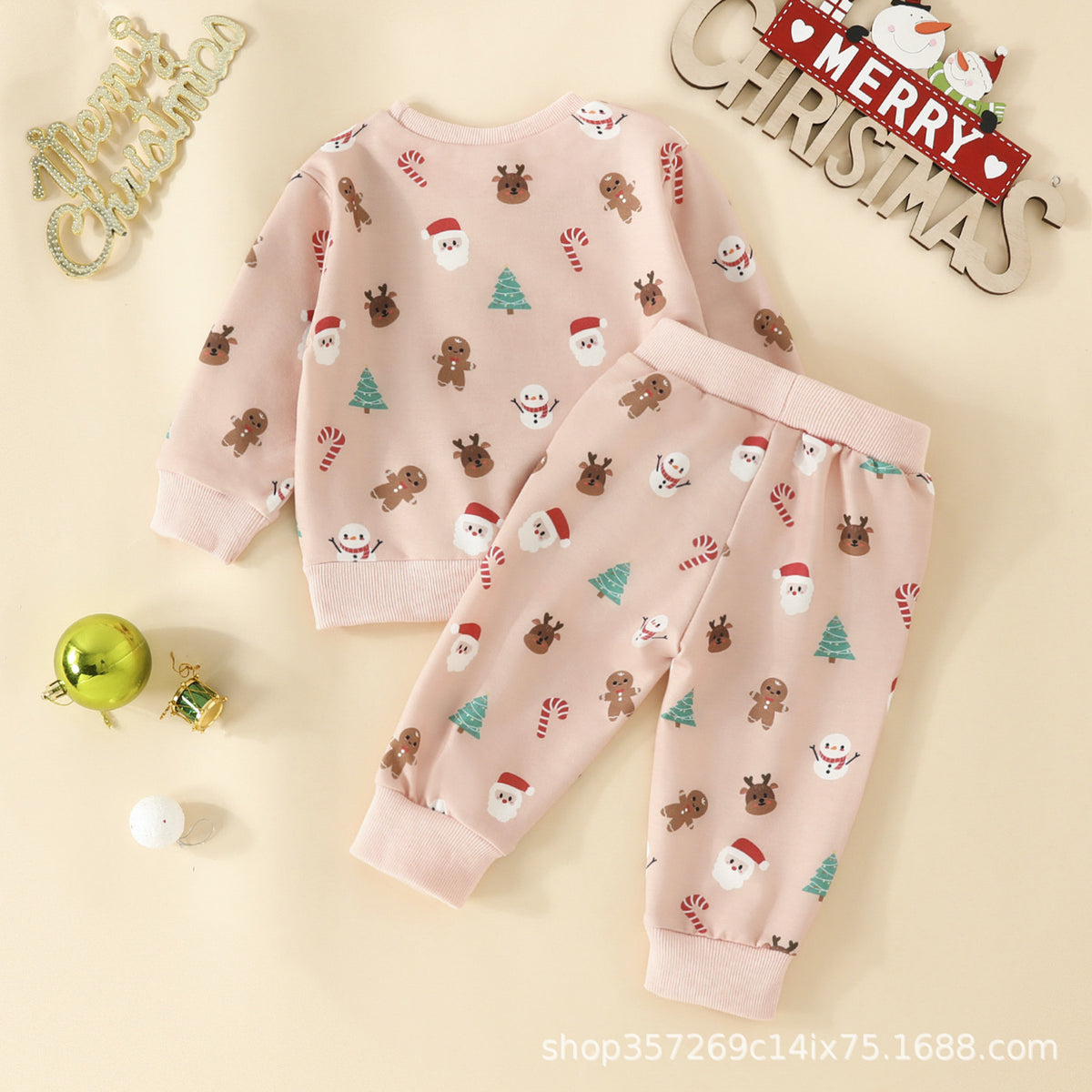 2 Pieces Set Baby Kid Girls Christmas Cartoon Print Tops And Pants Wholesale 231130173
