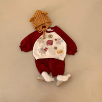 Load image into Gallery viewer, 2 Pieces Set Baby Kid Girls Boys Cartoon Print Tops And Solid Color Pants Wholesale 231130238
