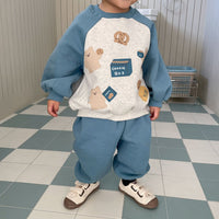 Load image into Gallery viewer, 2 Pieces Set Baby Kid Girls Boys Cartoon Print Tops And Solid Color Pants Wholesale 231130238
