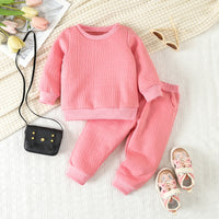 Load image into Gallery viewer, 2 Pieces Set Baby Kid Girls Boys Solid Color Letters Tops And Pants Wholesale 231130242
