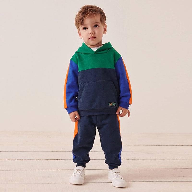 2 Pieces Set Kid Boys Color-blocking Hoodies Sweatshirts And Pants Wholesale 231130270