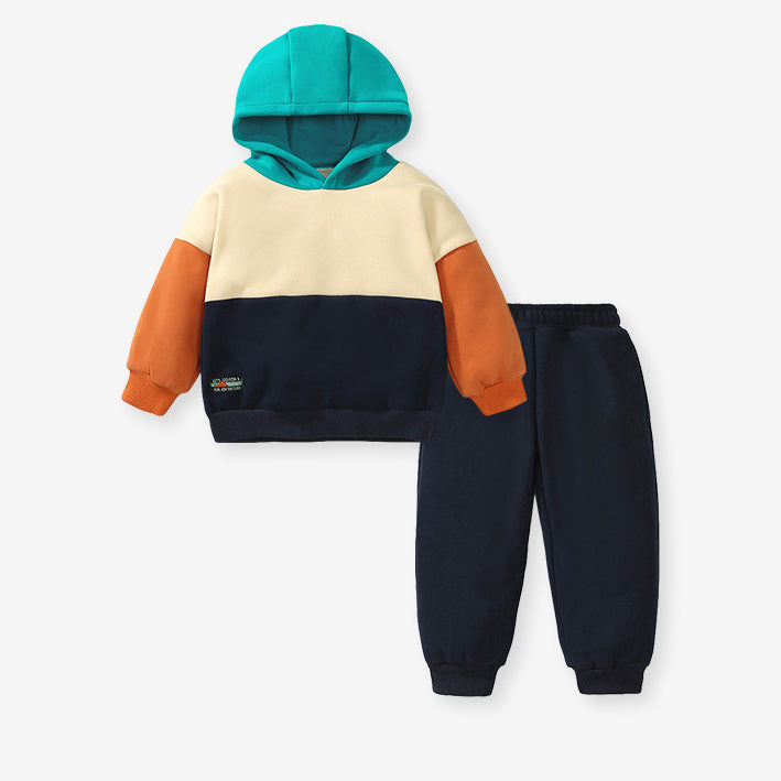 2 Pieces Set Baby Kid Boys Color-blocking Hoodies Sweatshirts And Solid Color Pants Wholesale 231130273