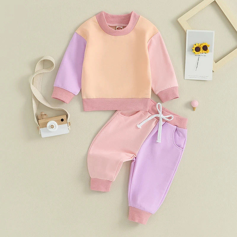 2 Pieces Set Baby Kid Girls Boys Color-blocking Hoodies Sweatshirts And Pants Wholesale 231130326