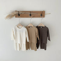 Load image into Gallery viewer, 2 Pieces Set Baby Kid Girls Boys Solid Color Tops And Pants Wholesale 23113054
