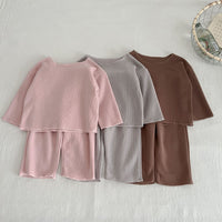 Load image into Gallery viewer, 2 Pieces Set Baby Kid Girls Solid Color Tops And Pants Wholesale 23113084
