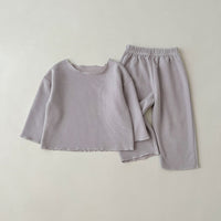 Load image into Gallery viewer, 2 Pieces Set Baby Kid Girls Solid Color Tops And Pants Wholesale 23113084
