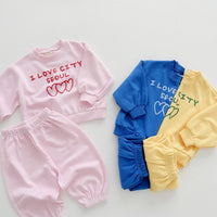 Load image into Gallery viewer, 2 Pieces Set Baby Kid Girls Boys Letters Love heart Tops And Solid Color Pants Wholesale 23113096
